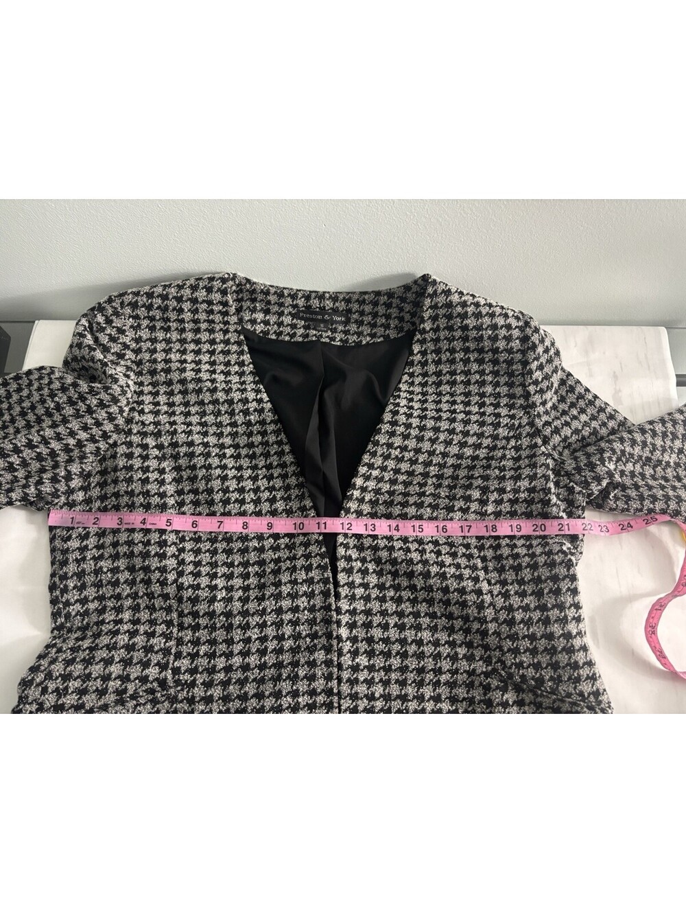 Preston & York Houndstooth 2-Piece Skirt Suit Sz 16 Open Front Blazer - Picture 9 of 9